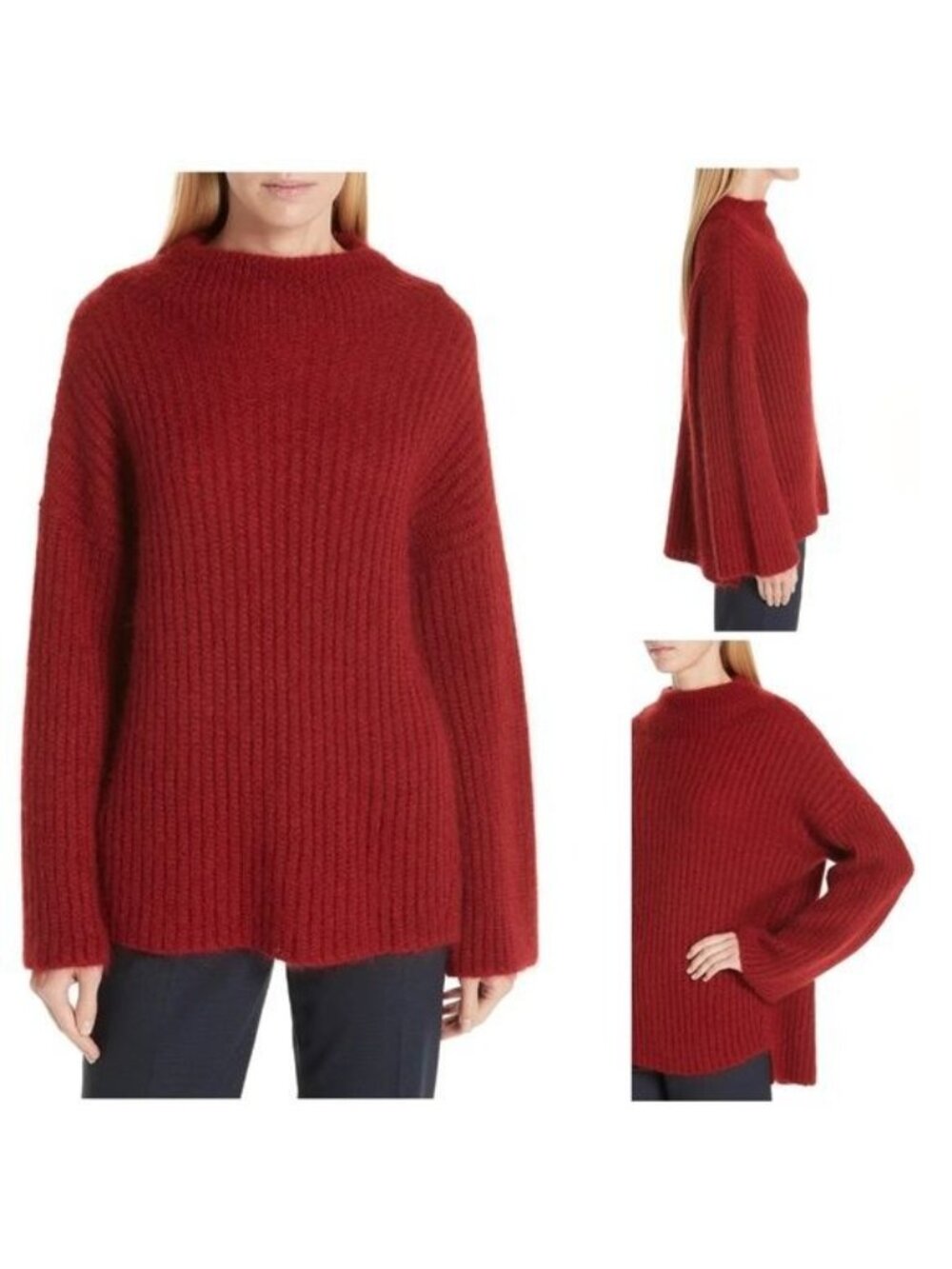 HUGO BOSS Fasina Mohair Funnel Neck Sweater in Deep Red NEW XSmall
